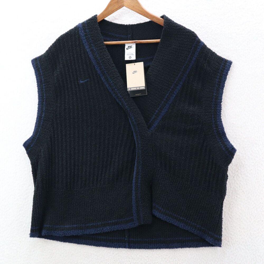 Nike Sweater Vest FN1886-010 Sportswear Collection Women's Large Black Preppy